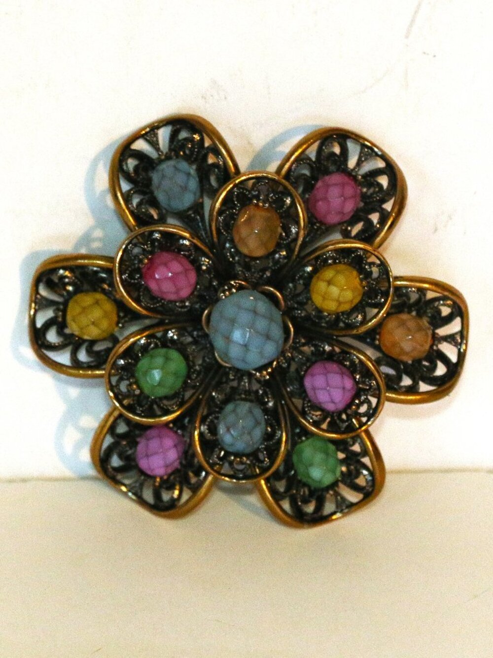 Pastel Glass Filigree Brooch by Joan Rivers “Classics Collection”